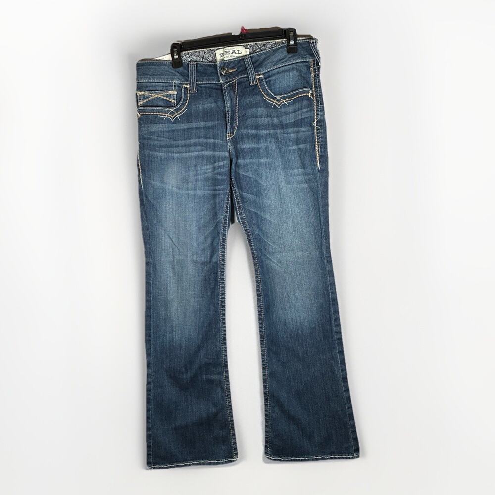 Ariat REAL Mid Rise Boot Cut Jean 32S Festival Blue Entwined NWT Western Denim